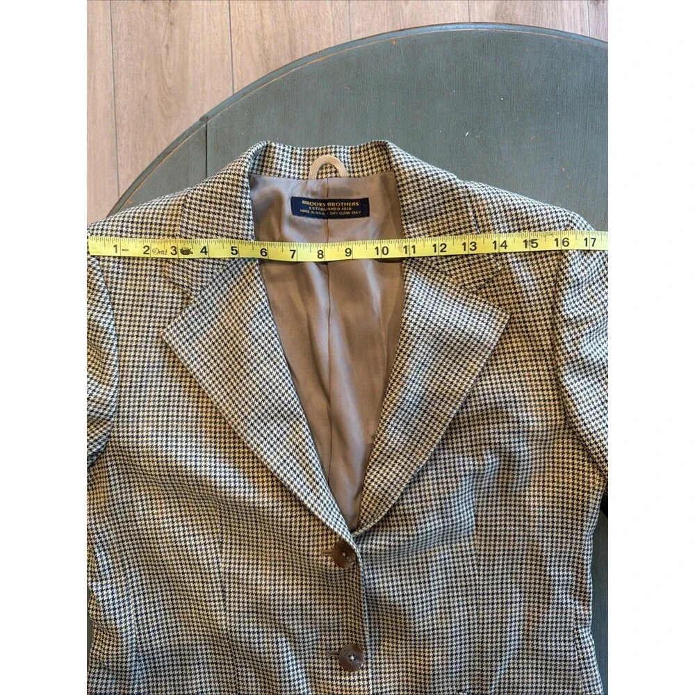 Brooks Brothers Houndstooth Wool Blazer Jacket Made USA Vintage 90s 40R See Desc